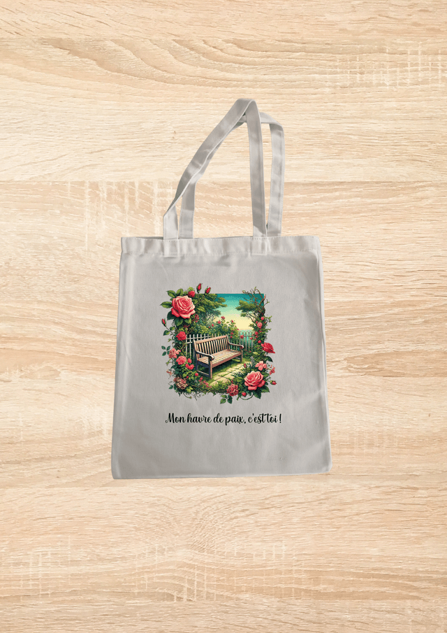 Sac fourre tout motif banc avec se jolie paysage 