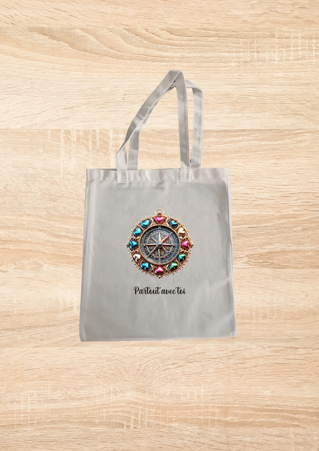 Sac fourre tout motif boussole au cœur coloré