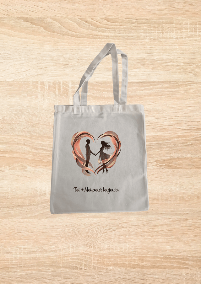 Sac fourre tout motif cœur rose couple a l'intérieure 