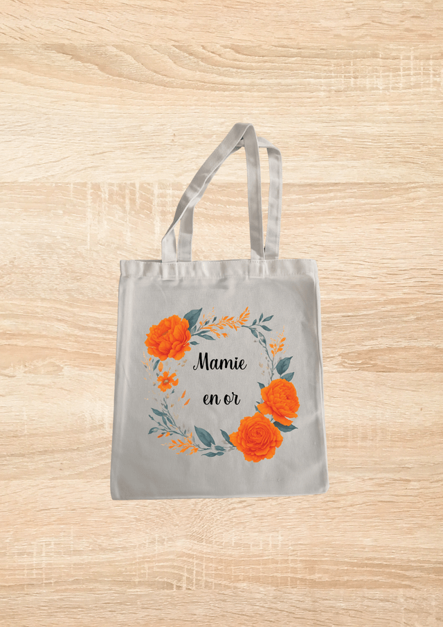 Sac fourre mamie en or motif couronne floral orange  
