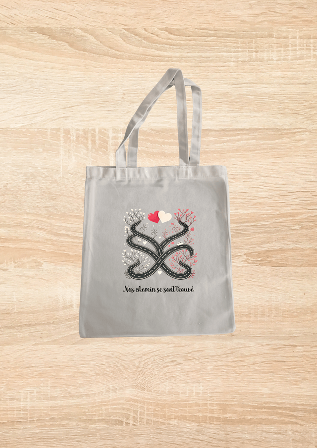 Sac fourre tout motif chemin cœur rouge et blanc 