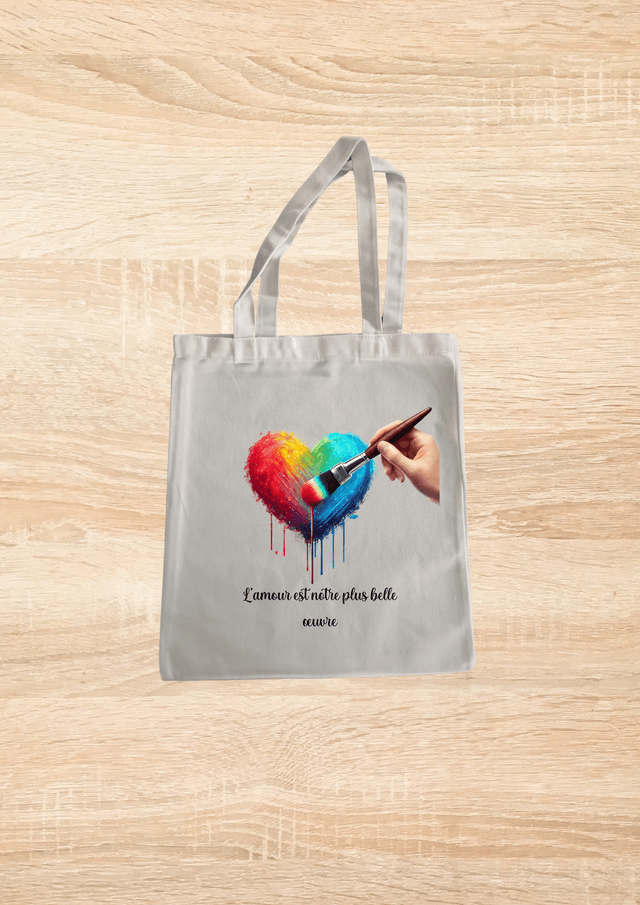 Sac fourre tout motif cœur coloré et son pinceau
