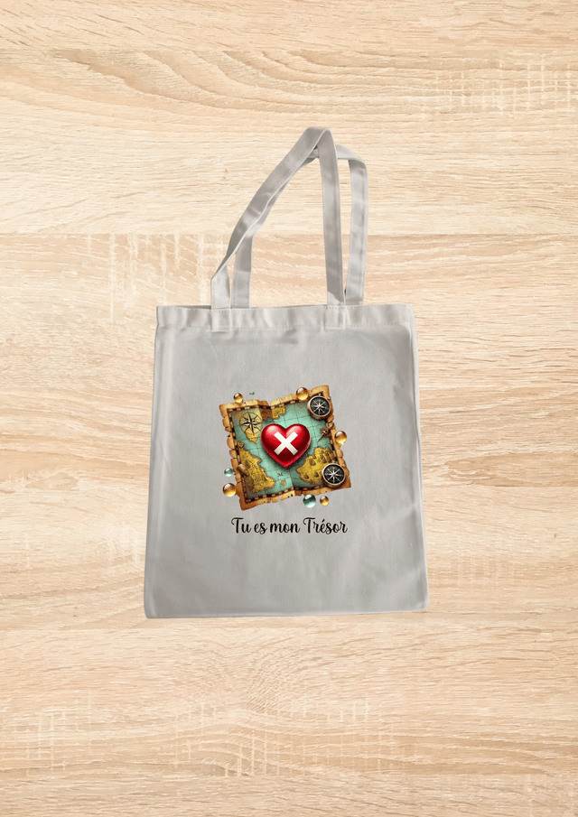 Sac fourre tout motif carte au trésor et son cœur rouge 