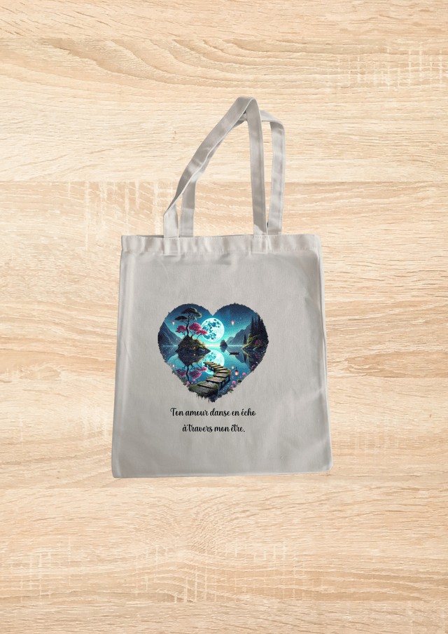 Sac fourre tout motif cœur paysage romantique 