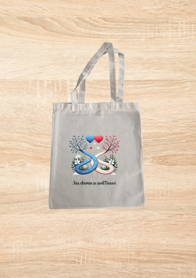 Sac fourre tout motif chemin cœur rose et bleu