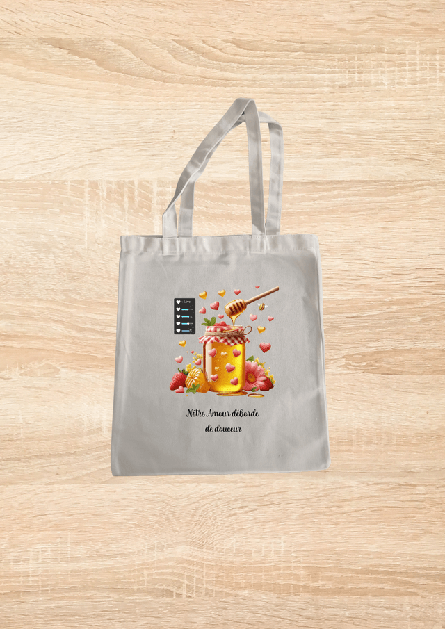Sac fourre tout motif pot de miel et ses coeur