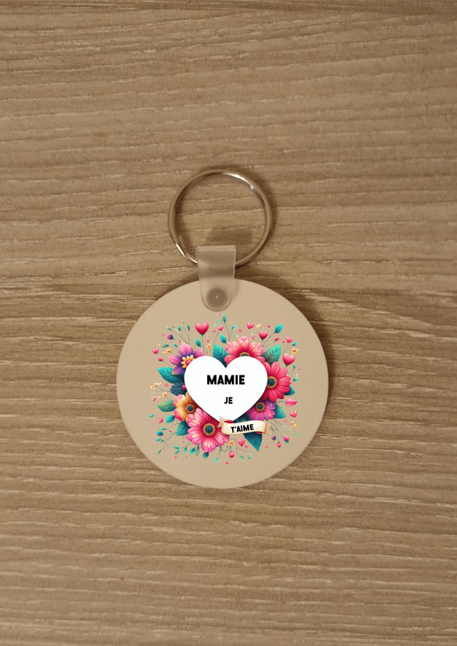Porte clé mamie je t'aime motif cœur floral