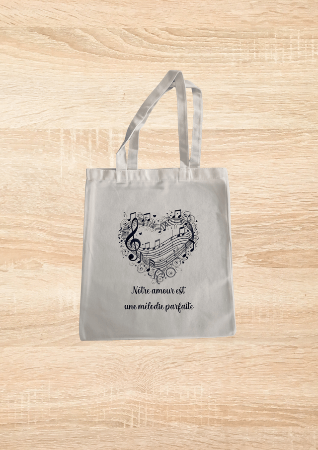 Sac fourre tout motif cœur en notes de musique