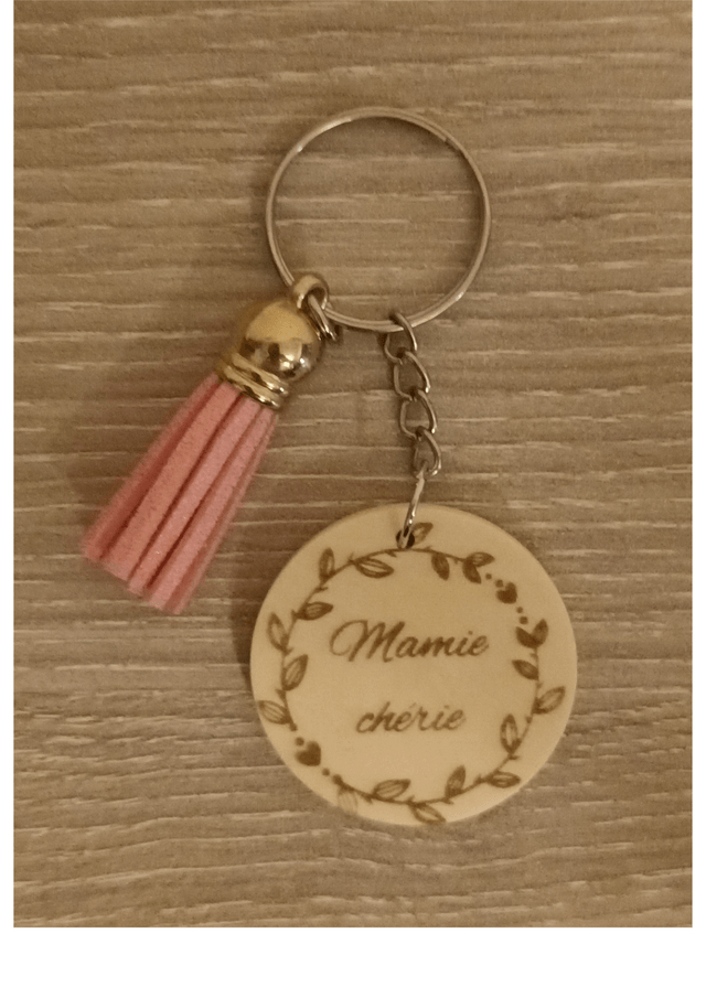  Porte-clé "Mamie Chérie" en Bois Gravé - Personnalisable 