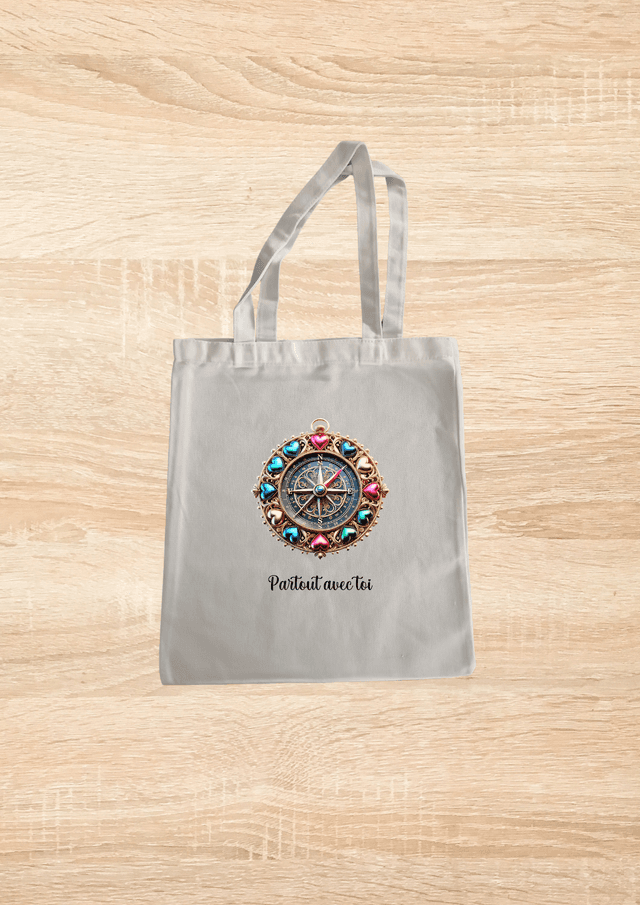 Sac fourre tout motif boussole au cœur coloré
