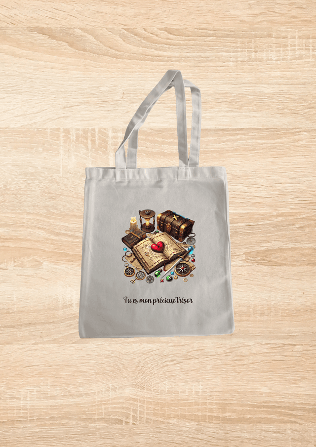 Sac fourre tout motif livre carte au trésor 
