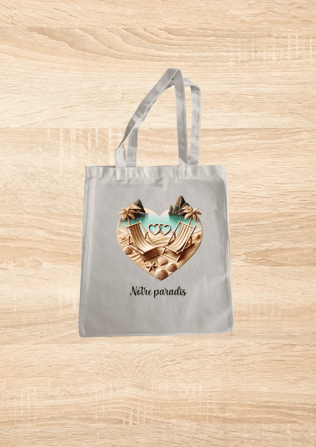 Sac fourre tout motif cœur plage 
