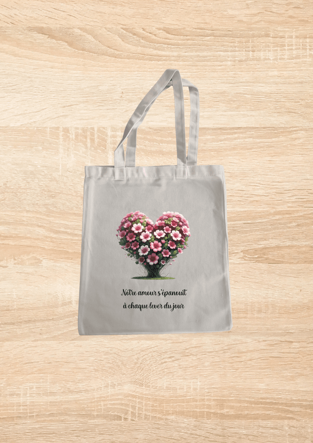 Sac fourre tout motif cœur fleuri fleur rose 