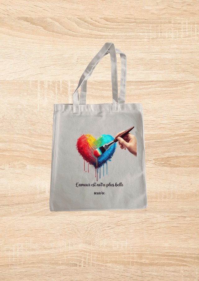 Sac fourre tout motif cœur coloré et son pinceau 