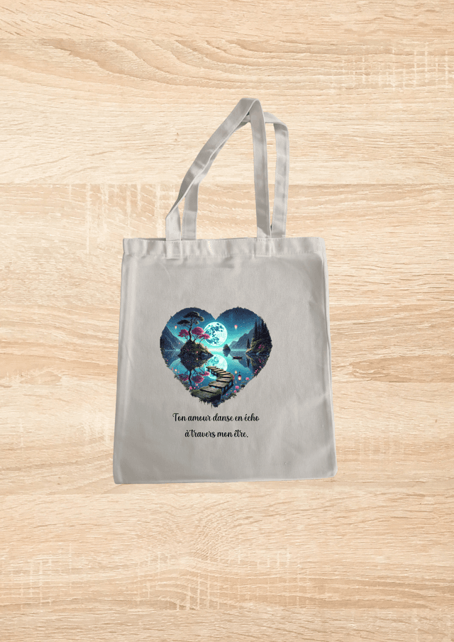 Sac fourre tout motif cœur paysage romantique 
