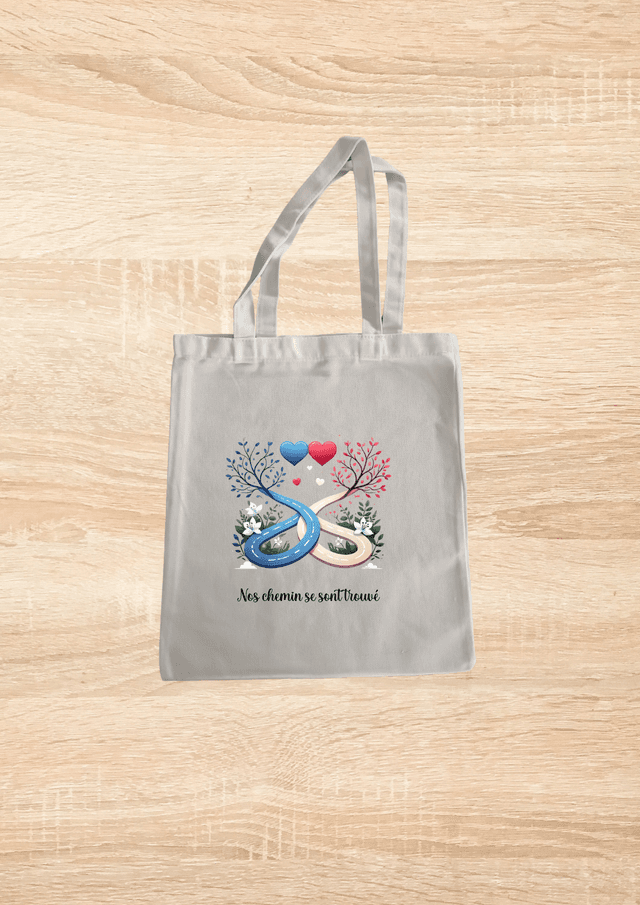 Sac fourre tout motif chemin cœur rose et bleu