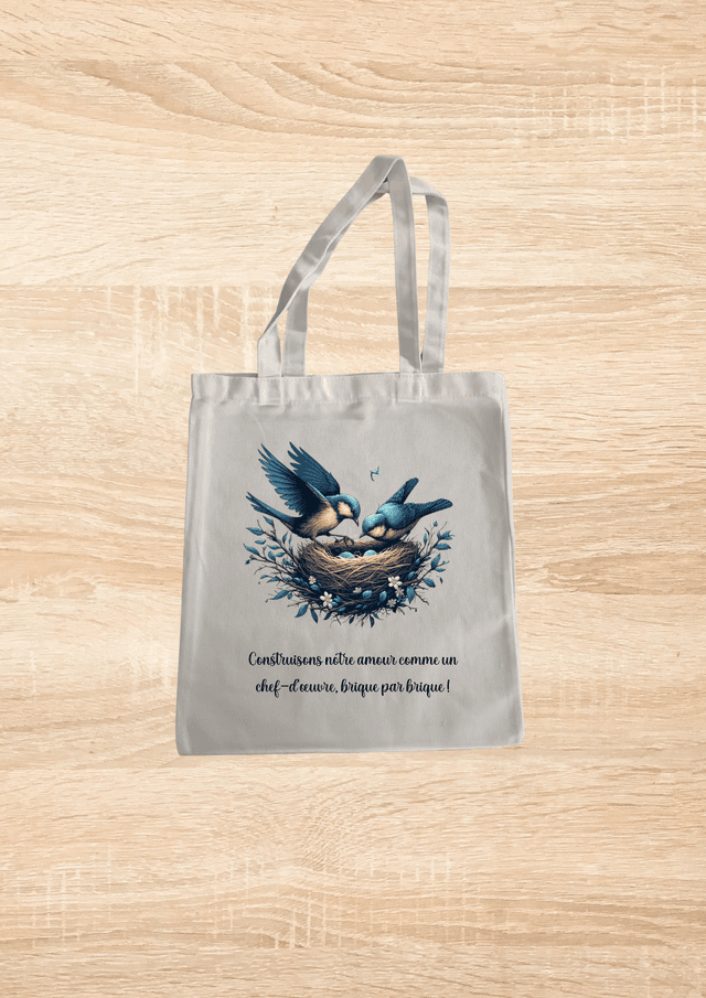 Sac fourre tout motif nid d&#039;oiseau bleu 