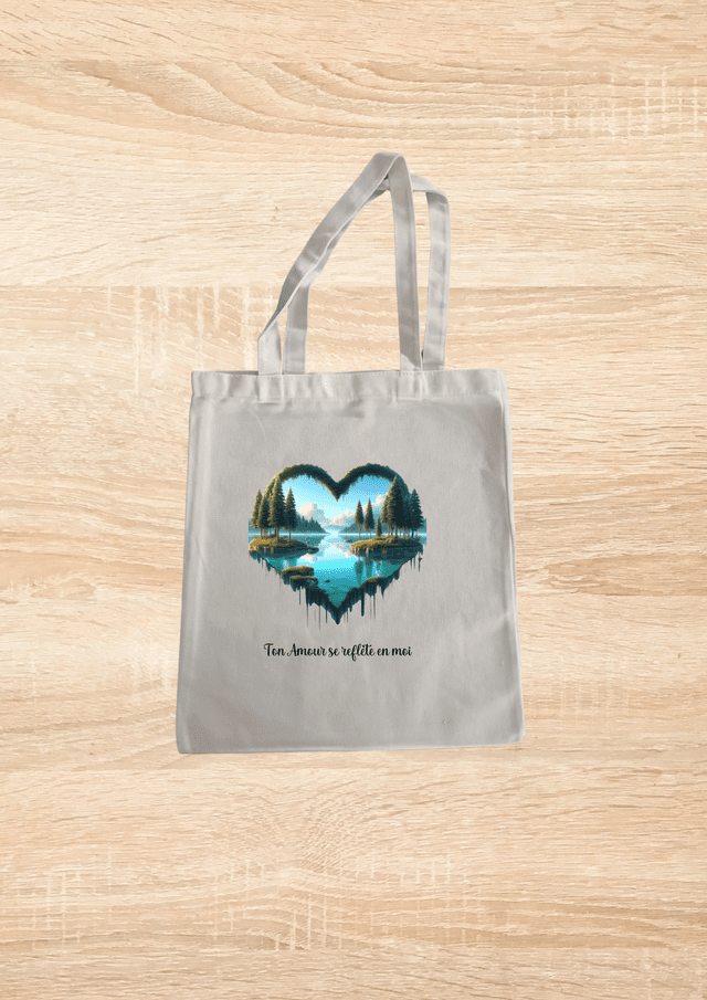 Sac fourre tout motif cœur paysage montagne